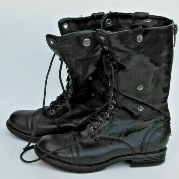 Cathy Jean Shoes - Cathy Jean Black Combat Boots Plaid Lining Fold Down Snap Zipper Womens Size 5